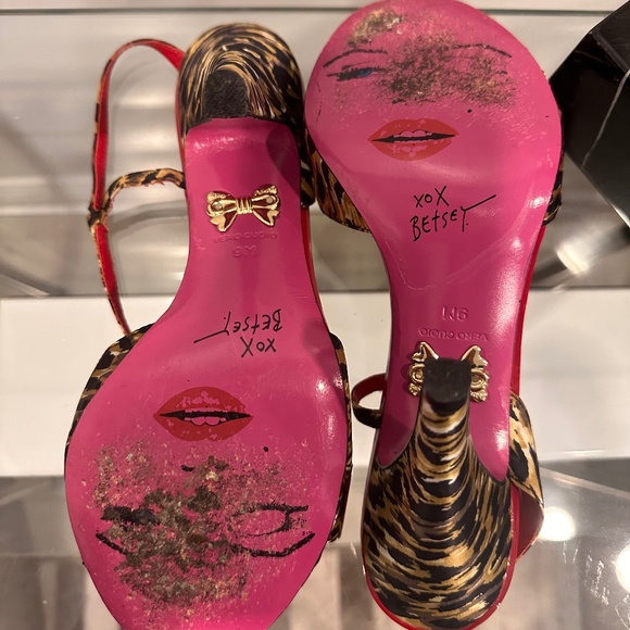 BETSEY JOHNSON Strappy Leopard Satin Heels with Horseshoe Rhinestones, Size 9 - Picture 4 of 4
